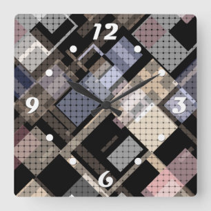 Abstract, beige, black, plaid square wall clock