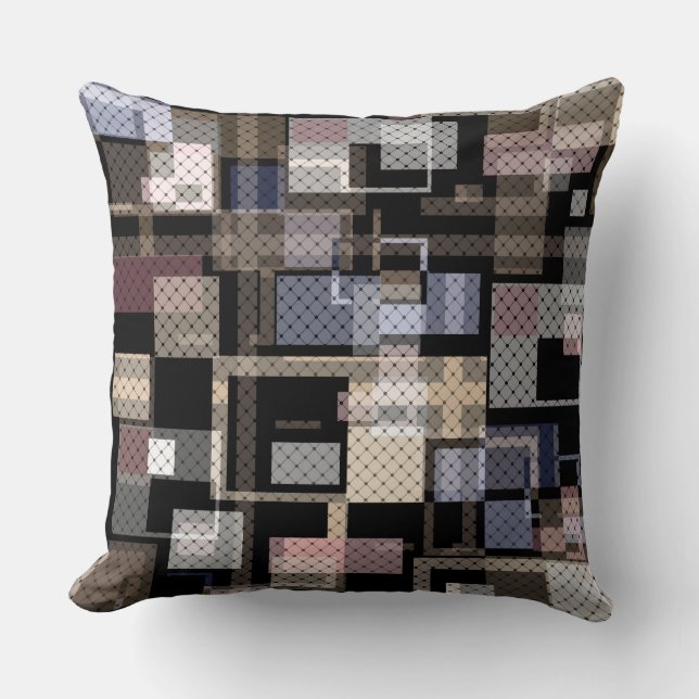 Abstract, beige, black, plaid throw pillow (Front)