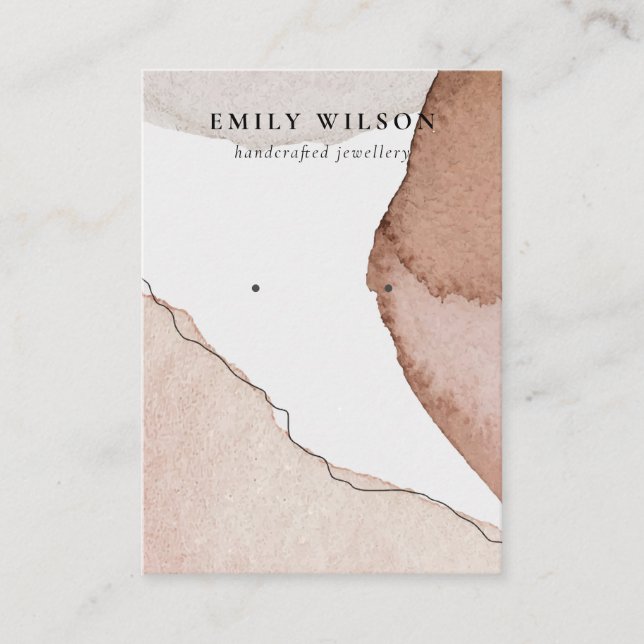Abstract Beige Brown Watercolor Earring Display Business Card (Front)