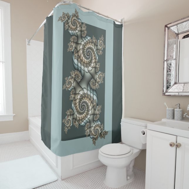 Abstract Beige Light Blue Fractal Art Spirals (In Situ)