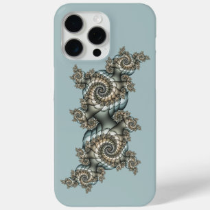 Abstract Beige Light Blue Fractal Art Spirals iPhone 15 Pro Max Case