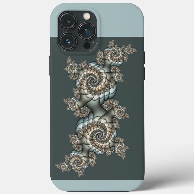 Abstract Beige Light Blue Fractal Art Spirals Case-Mate iPhone Case (Back)