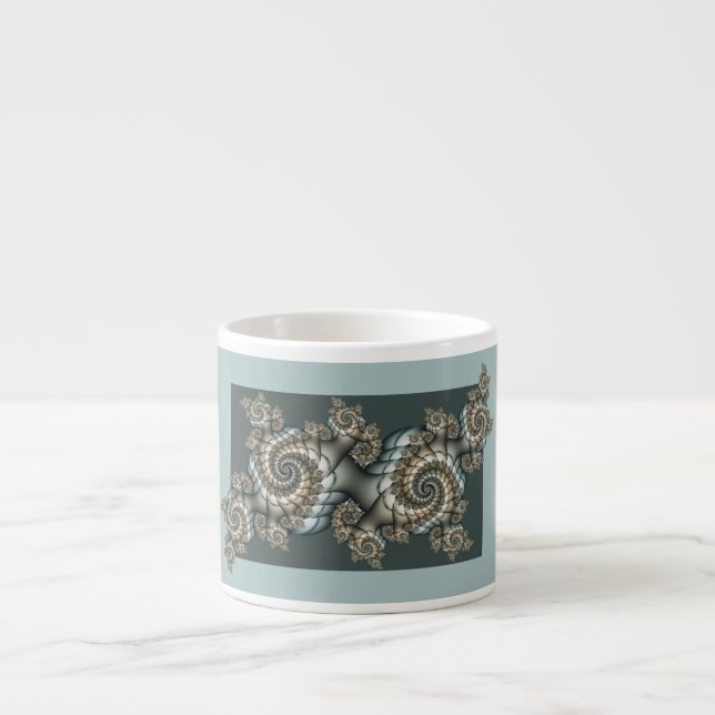 Abstract Beige Light Blue Fractal Art Spirals Espresso Cup (Front)
