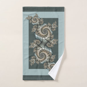 Abstract Beige Light Blue Fractal Art Spirals Hand Towel