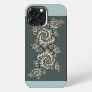 Abstract Beige Light Blue Fractal Art Spirals iPhone 13 Pro Max Case