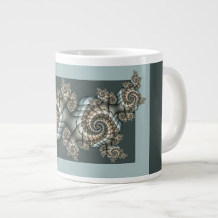 Abstract Beige Light Blue Fractal Art Spirals Large Coffee Mug