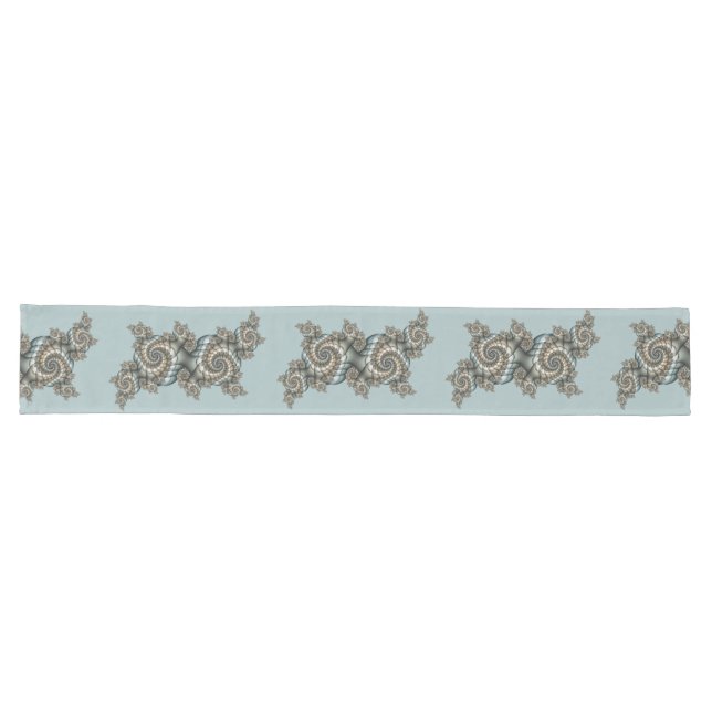 Abstract Beige Light Blue Fractal Art Spirals Long Table Runner (Horizontal)