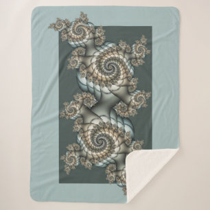 Abstract Beige Light Blue Fractal Art Spirals Sherpa Blanket
