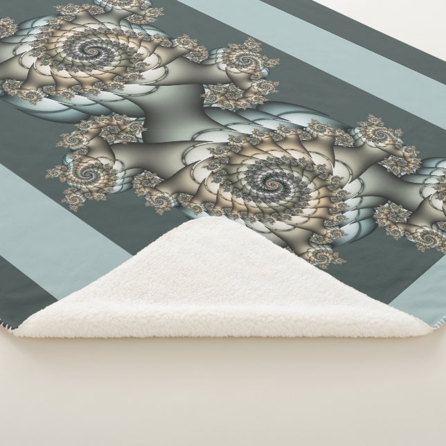 Abstract Beige Light Blue Fractal Art Spirals Sherpa Blanket (3/4)