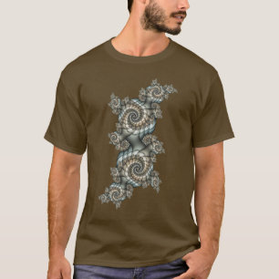 Abstract Beige Light Blue Fractal Art Spirals T-Shirt