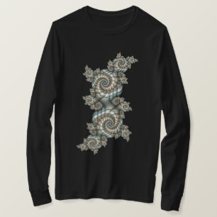 Abstract Beige Light Blue Fractal Art Spirals T-Shirt