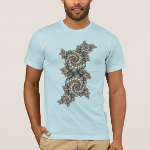 Abstract Beige Light Blue Fractal Art Spirals T-Shirt