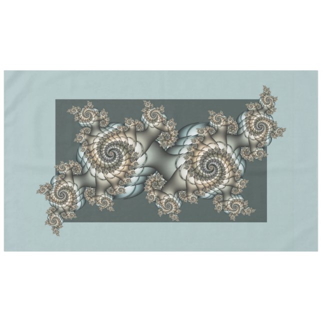 Abstract Beige Light Blue Fractal Art Spirals Tablecloth (Front (Horizontal))