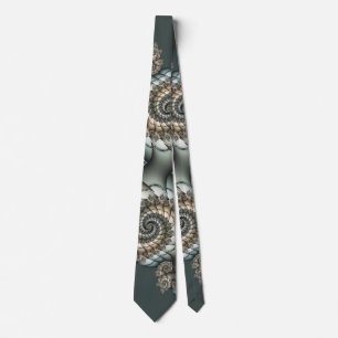 Abstract Beige Light Blue Fractal Art Spirals Tie