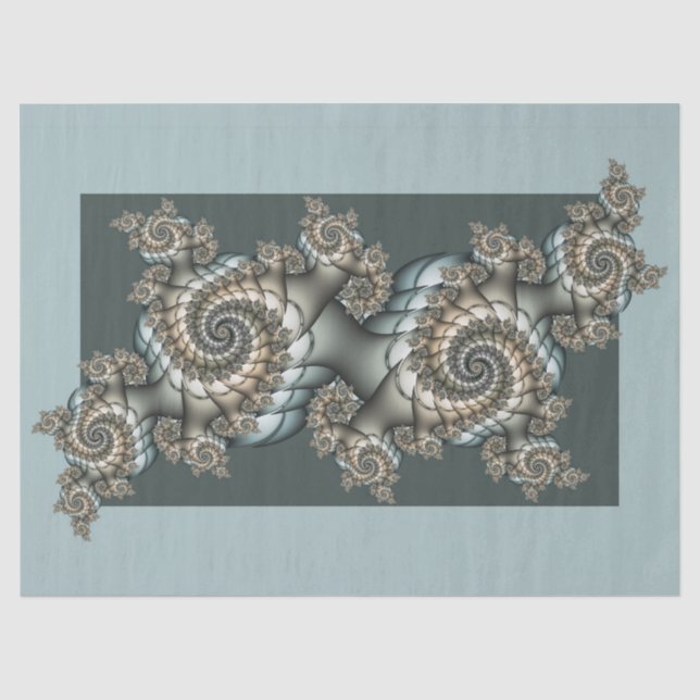 Abstract Beige Light Blue Fractal Art Spirals Tissue Paper (Front)
