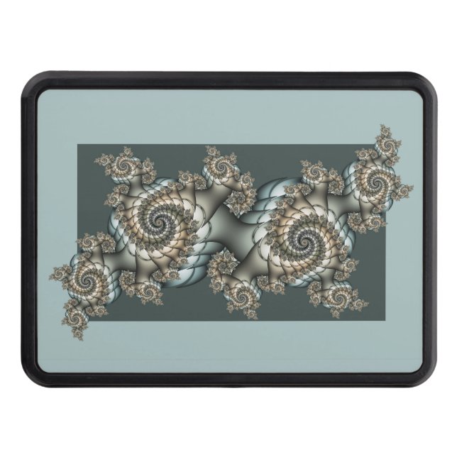 Abstract Beige Light Blue Fractal Art Spirals Trailer Hitch Cover (Front)