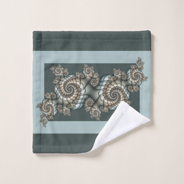 Abstract Beige Light Blue Fractal Art Spirals Wash Cloth (Wash Cloth)