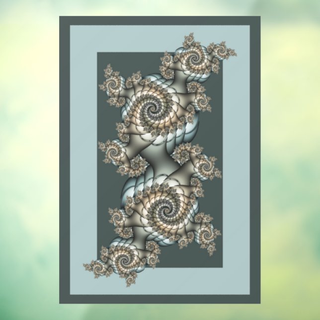 Abstract Beige Light Blue Fractal Art Spirals Window Cling (Sheet 3)