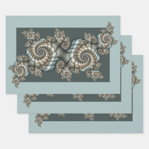 Abstract Beige Light Blue Fractal Art Spirals Wrapping Paper Sheet