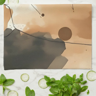 Abstract Beige Watercolor Layers Kitchen Towel