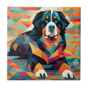 Abstract bernese mountain that is laying down tile