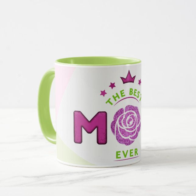 Abstract Best Mom Ever Glitter Flower Coffee Mug (Front Left)