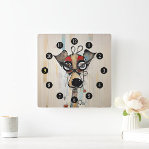 Abstract Big Eyed Dog Square Wall Clock