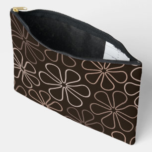 Abstract Big Flower Outlines Browns & Creams Accessory Pouch