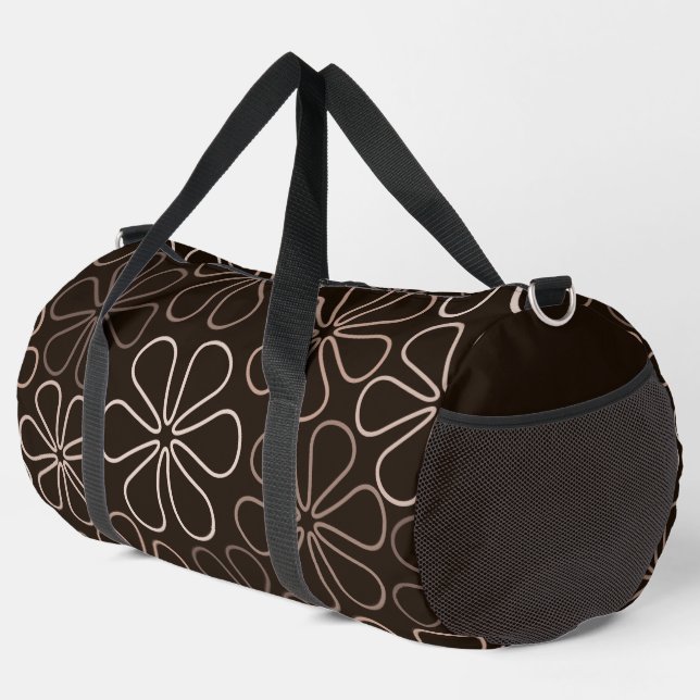 Abstract Big Flower Outlines Browns & Creams Duffle Bag (Right Corner)