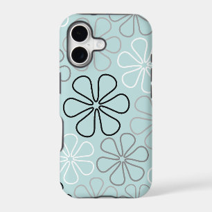 Abstract Big Flower Outlines BWG+Duck Egg Blue