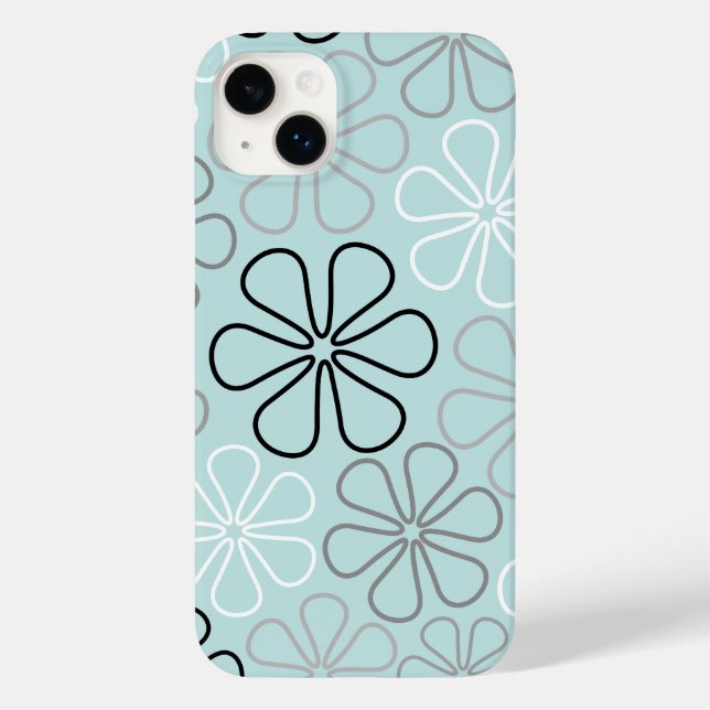 Abstract Big Flower Outlines BWG+Duck Egg Blue Case-Mate iPhone Case (Back)