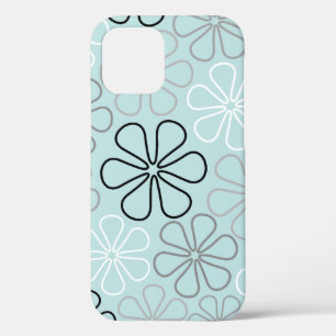 Abstract Big Flower Outlines BWG+Duck Egg Blue iPhone 12 Case