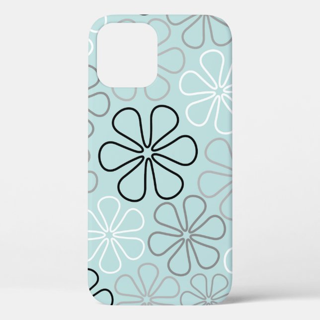 Abstract Big Flower Outlines BWG+Duck Egg Blue Case-Mate iPhone Case (Back)
