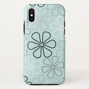 Abstract Big Flower Outlines BWG+Duck Egg Blue iPhone XS Case