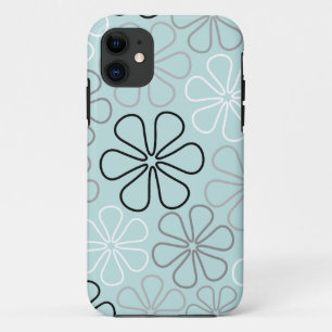 Abstract Big Flower Outlines BWG+Duck Egg Blue iPhone 11 Case