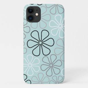 Abstract Big Flower Outlines BWG+Duck Egg Blue iPhone 11 Case