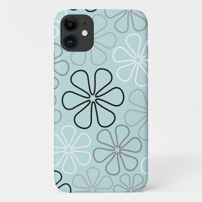 Abstract Big Flower Outlines BWG+Duck Egg Blue Case-Mate iPhone Case (Back)