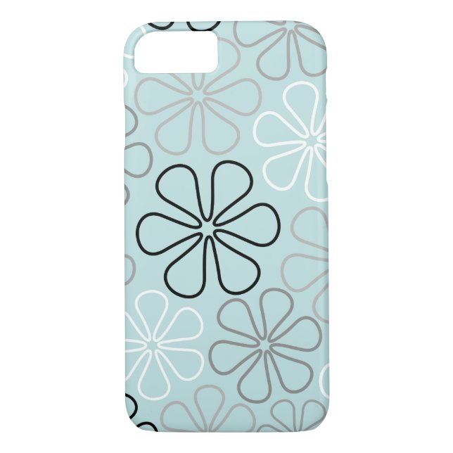 Abstract Big Flower Outlines BWG+Duck Egg Blue Case-Mate iPhone Case (Back)