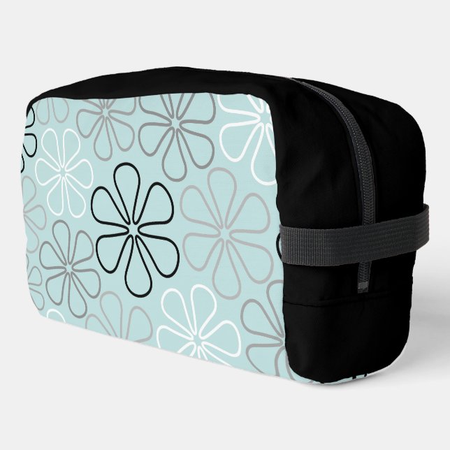 Abstract Big Flower Outlines BWG+Duck Egg Blue Dopp Kit (Left Corner)