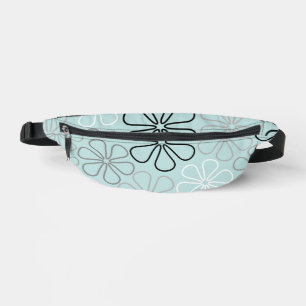Abstract Big Flower Outlines BWG+Duck Egg Blue Fanny Pack
