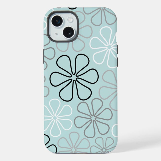 Abstract Big Flower Outlines BWG+Duck Egg Blue iPhone Case (Back)