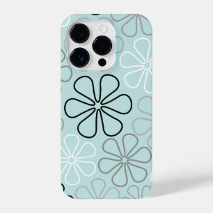 Abstract Big Flower Outlines BWG+Duck Egg Blue iPhone 14 Pro Case