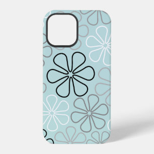 Abstract Big Flower Outlines BWG+Duck Egg Blue iPhone 12 Pro Case