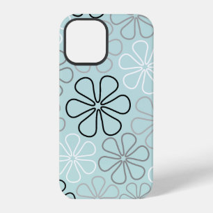 Abstract Big Flower Outlines BWG+Duck Egg Blue iPhone 12 Pro Case