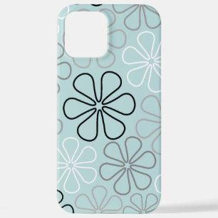 Abstract Big Flower Outlines BWG+Duck Egg Blue iPhone 12 Pro Max Case