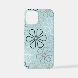 Abstract Big Flower Outlines BWG+Duck Egg Blue iPhone 12 Mini Case