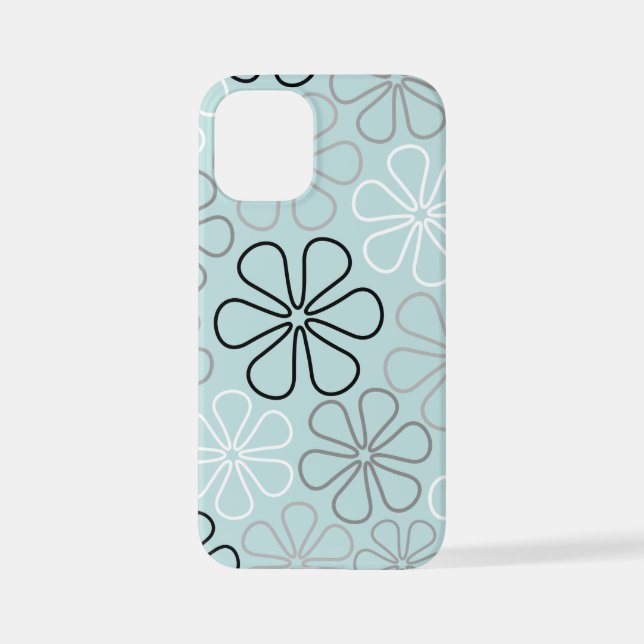 Abstract Big Flower Outlines BWG+Duck Egg Blue iPhone Case (Back)