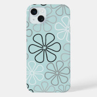 Abstract Big Flower Outlines BWG+Duck Egg Blue