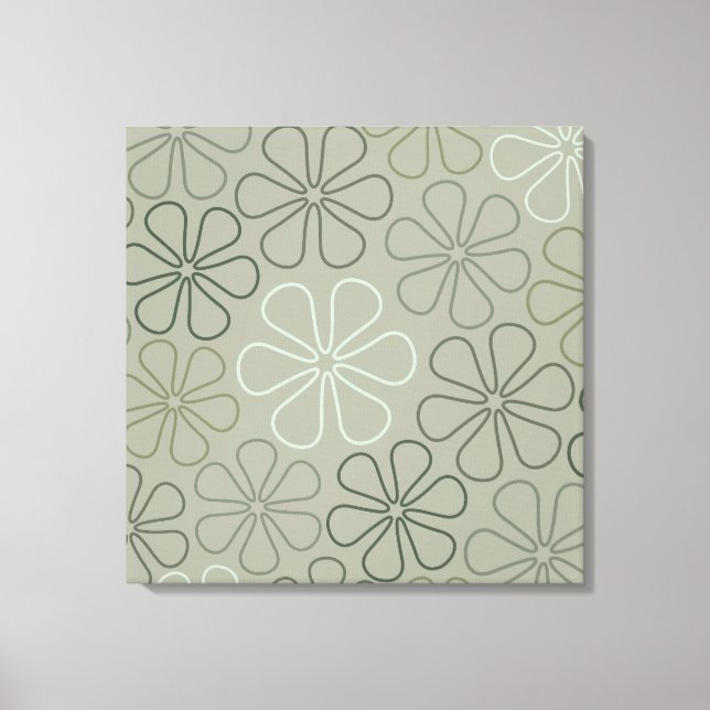 Abstract Big Flower Outlines Greens Canvas Print (Front)