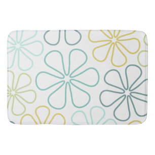 Abstract Big Flowers Teals Yellow Lime White Bath Mat